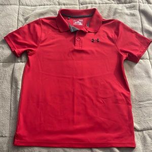 Under Armour Loose HeatGear youth kids red golf polo shirt, size Large